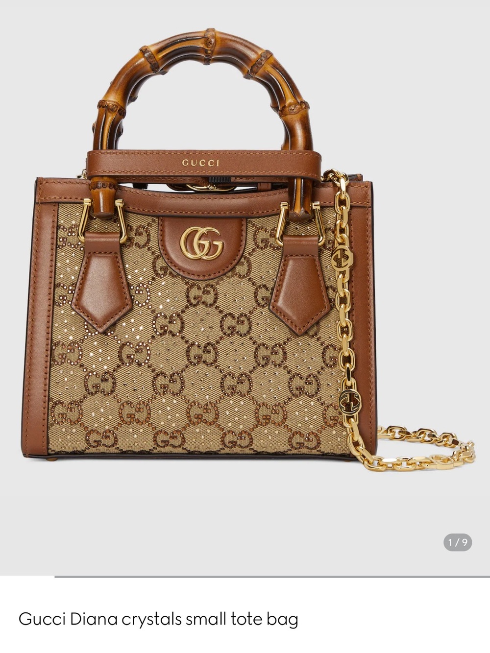 Gucci Brown GG Crystal Diana Tote with Bamboo Handle
